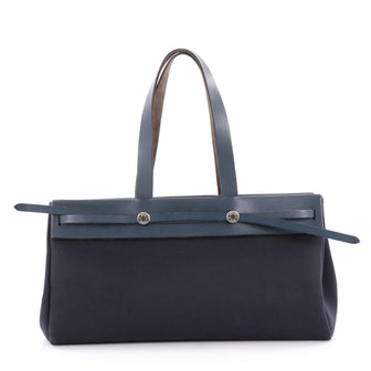 Hermes Herbag Cabas Toile and Leather MM Blue 2138406
