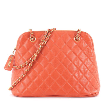 Chanel Vintage Zip Chain Shoulder Bag Quilted Caviar Medium Orange