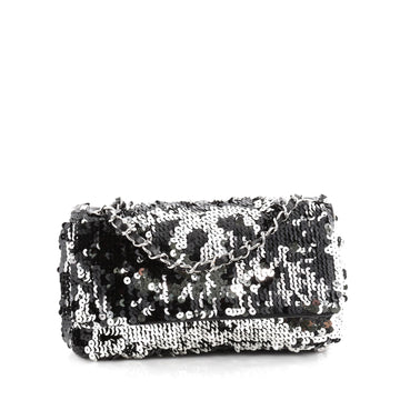 Chanel Summer Night Flap Bag Sequins with Leather Medium Black