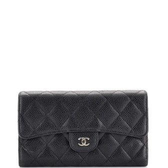 Chanel CC Gusset Classic Flap Wallet Quilted Caviar Long