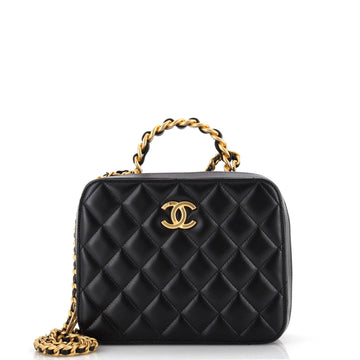 Chanel Woven Chain Top Handle Vanity Case Quilted Lambskin Medium
