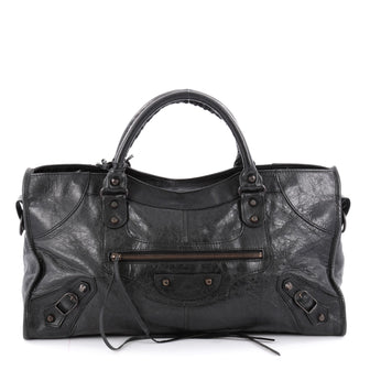 Balenciaga Part Time Classic Studs Handbag Leather Black 2139203