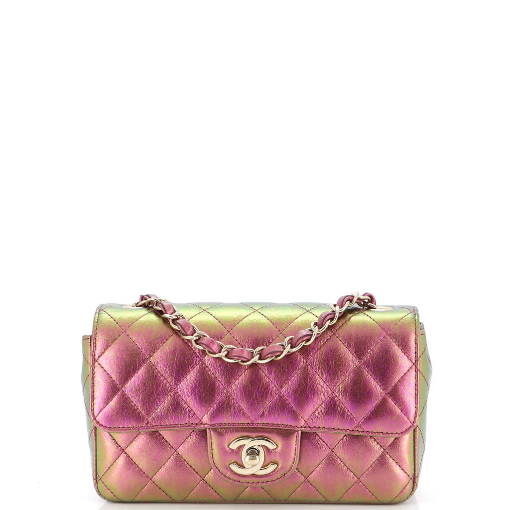 CHANEL Lambskin Resin Quilted Mini Heart Square Flap Light Green 1300121