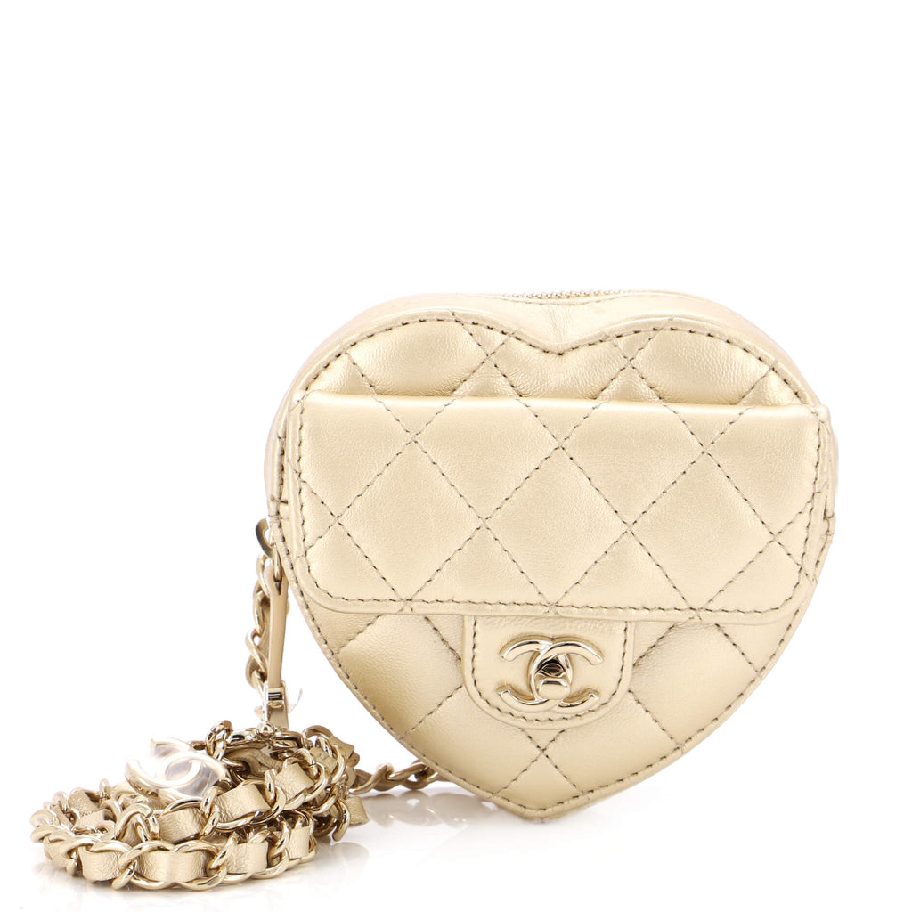 Chanel Heart Clutch With Chain 22S Black Lambskin in Lambskin Leather with  Gold-tone - US