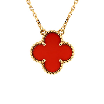 Van Cleef & Arpels Vintage Alhambra Pendant Necklace 18K Yellow Gold and Carnelian