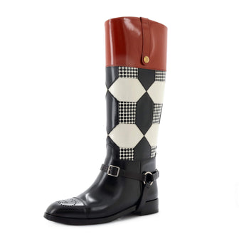 Gucci Women's Zelda Harness Cap Toe Riding Boots Leather