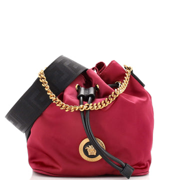 Versace Medusa Convertible Drawstring Bucket Bag Nylon Small