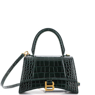 Balenciaga Hourglass Top Handle Bag Crocodile Embossed Leather Small