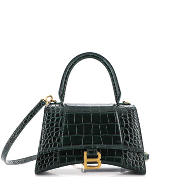 Balenciaga Hourglass Top Handle Bag Crocodile Embossed Leather Small