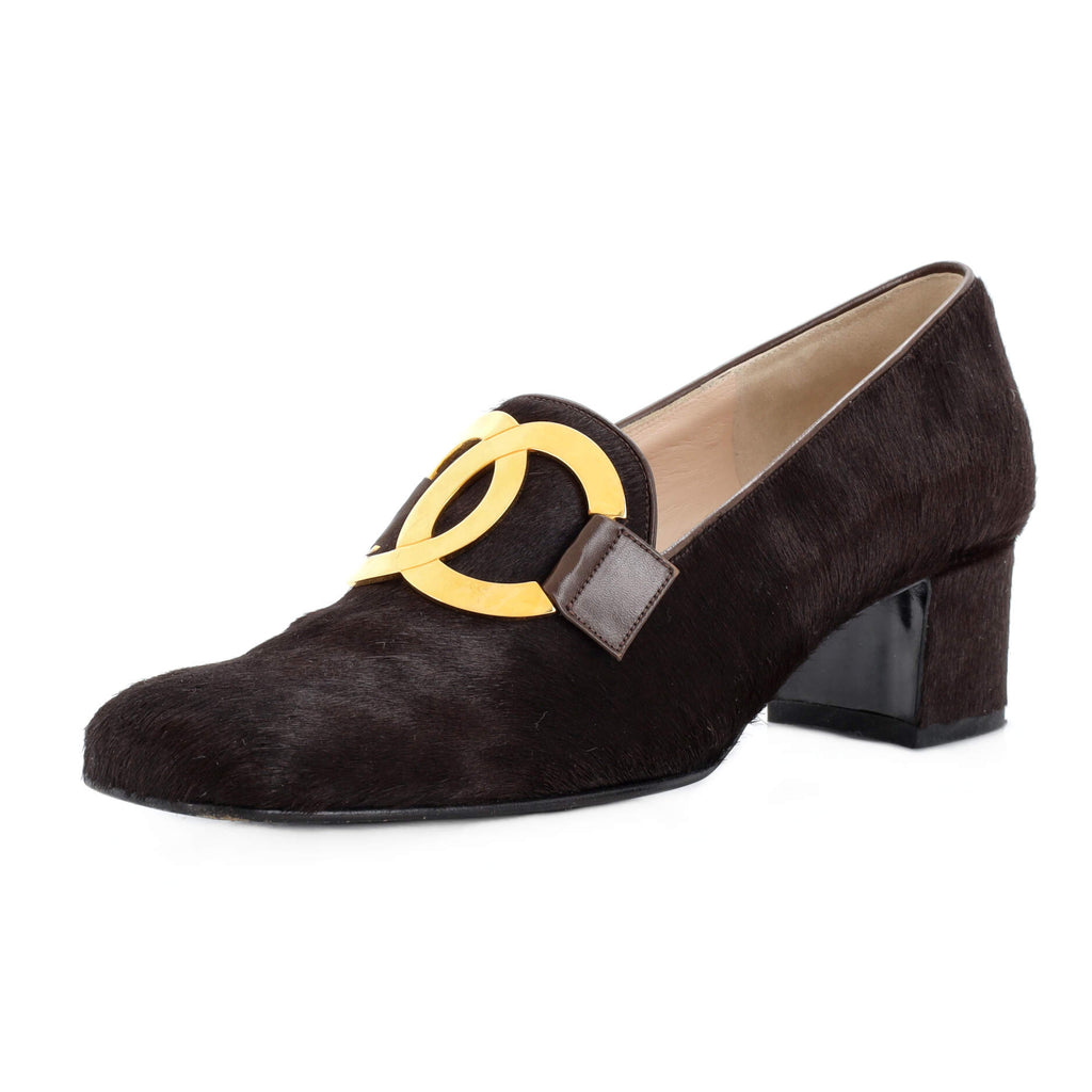 Chanel Women's Vintage CC Loafers Calf Hair Brown 2140451