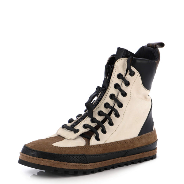 Louis Vuitton Women's Laureate Platform Desert Boots Suede with Monogram  Canvas Brown 2148031