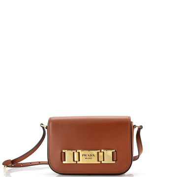 Prada Logo Metal Plate Shoulder Bag City Calf Small