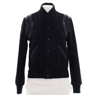 Saint Laurent Women's Classic Teddy Bomber Jacket Wool Blend with Leather