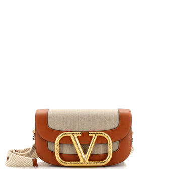 Valentino Garavani Supervee Crossbody Bag Linen with Leather Medium