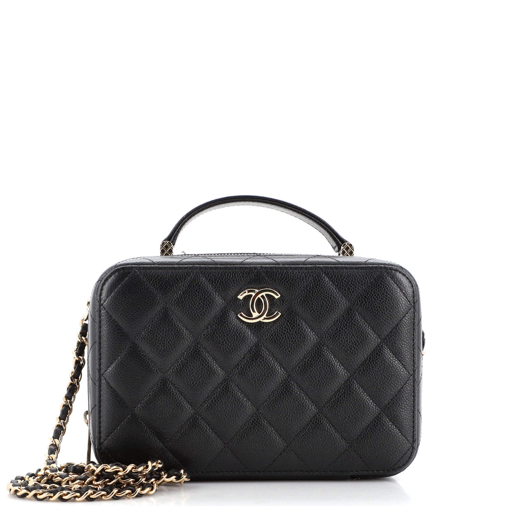 Chanel Small Vanity Case with Handle 21S Black Quilted Caviar with brushed  gold hardware