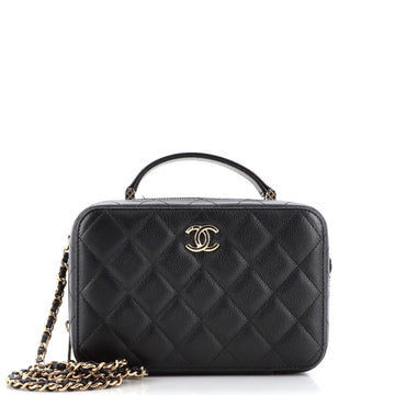 Chanel CC Zip Around Top Handle Vanity Case with Chain Quilted Caviar Small