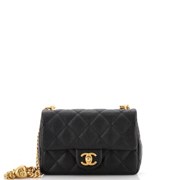 Chanel CC Double Chain Strap Flap Bag Quilted Caviar Mini