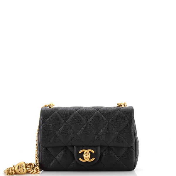 Chanel CC Double Chain Strap Flap Bag Quilted Caviar Mini Black 2007741