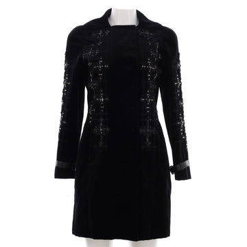 Versace Women's Crystal Cross Mid-Length Coat Embellished Velvet with Leather
