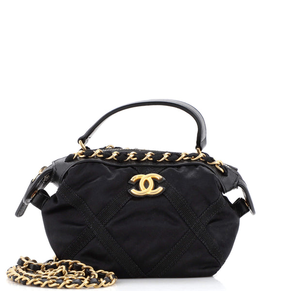 Chanel AP2669 Clutch with Chain Nylon Gros Grain Gold Black - lushenticbags