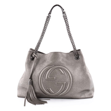 Gucci Soho Shoulder Bag Chain Strap Leather Medium Gray 2141901
