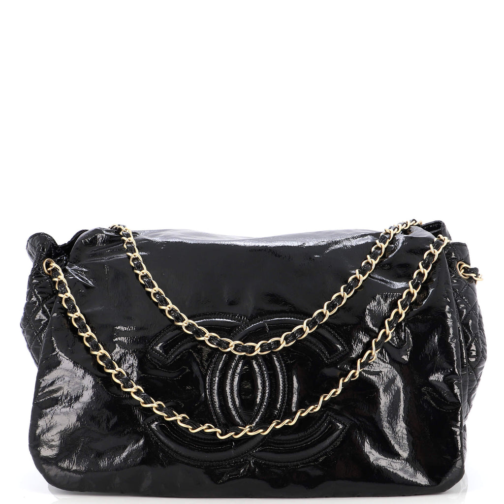 Chanel Rock and Chain Flap Bag Patent Vinyl Large Black 2141941