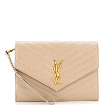Saint Laurent Classic Monogram Envelope Wristlet Clutch Matelasse Chevron Leather