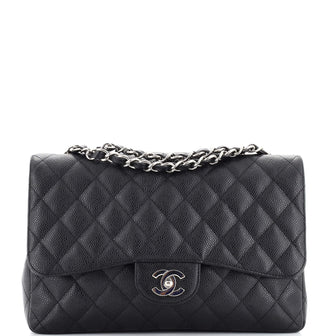 Chanel Vintage Classic Single Flap Bag Quilted Caviar Jumbo
