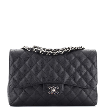 Chanel Vintage Classic Single Flap Bag Quilted Caviar Jumbo