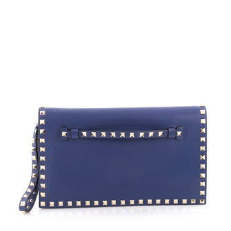 Valentino Rockstud Flap Clutch Leather Blue 2142701