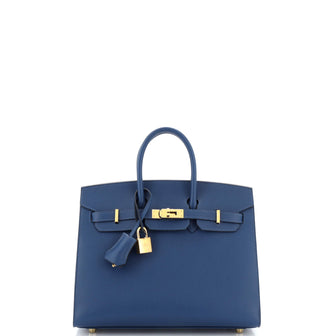 Hermes Birkin Sellier Bag Blue Madame with Gold Hardware 25 Blue