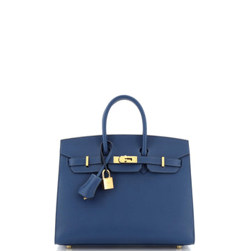 Hermes Birkin Sellier Bag Blue Madame with Gold Hardware 25