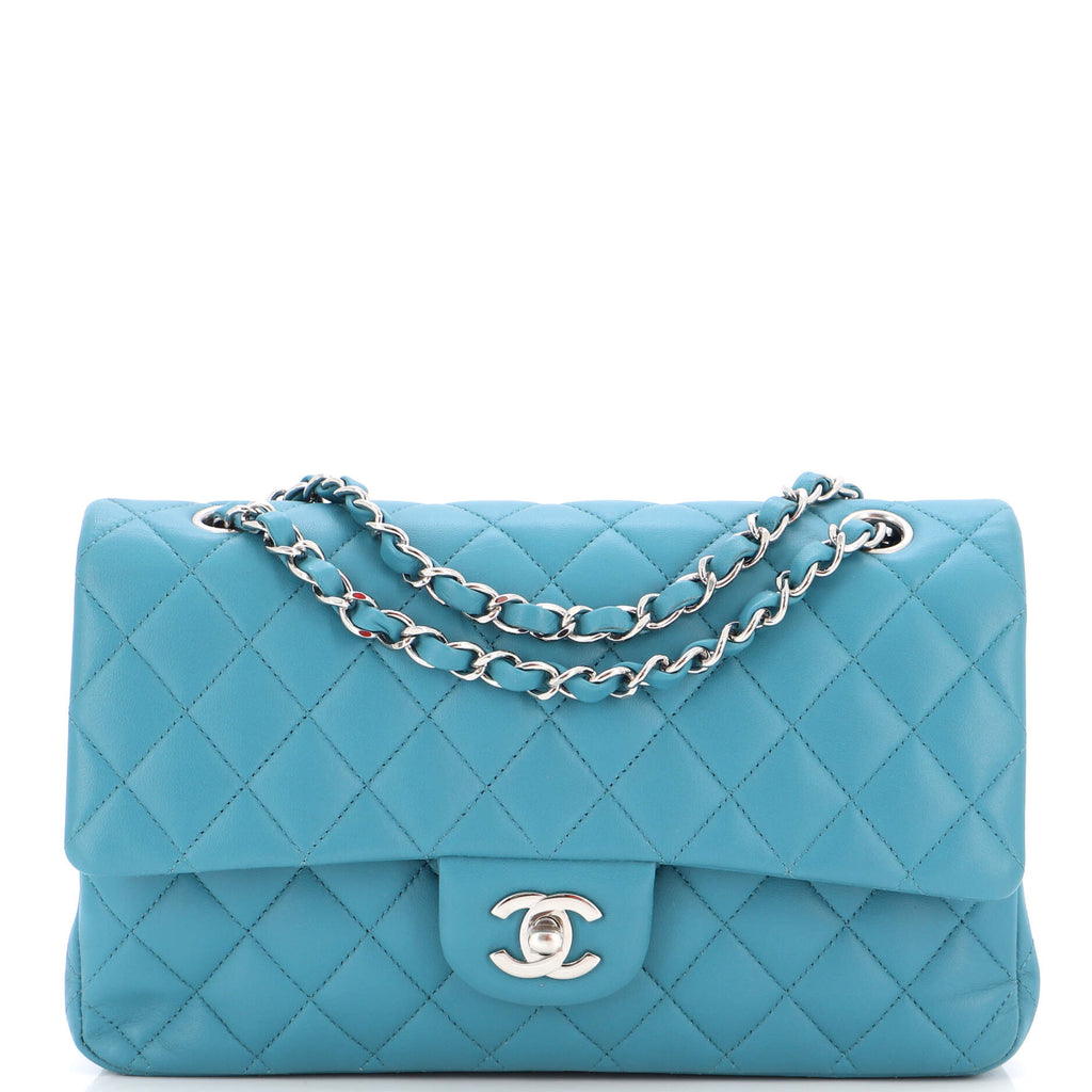 Chanel Classic Double Flap Bag Quilted Lambskin Medium Blue 2143204