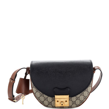 Gucci Padlock Saddle Shoulder Bag GG Coated Canvas and Leather Small