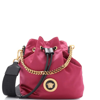 Versace Medusa Convertible Drawstring Bucket Bag Nylon Small