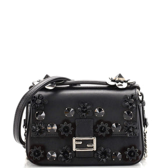 Fendi Flowerland Double Baguette Crossbody Bag Embellished Leather Micro
