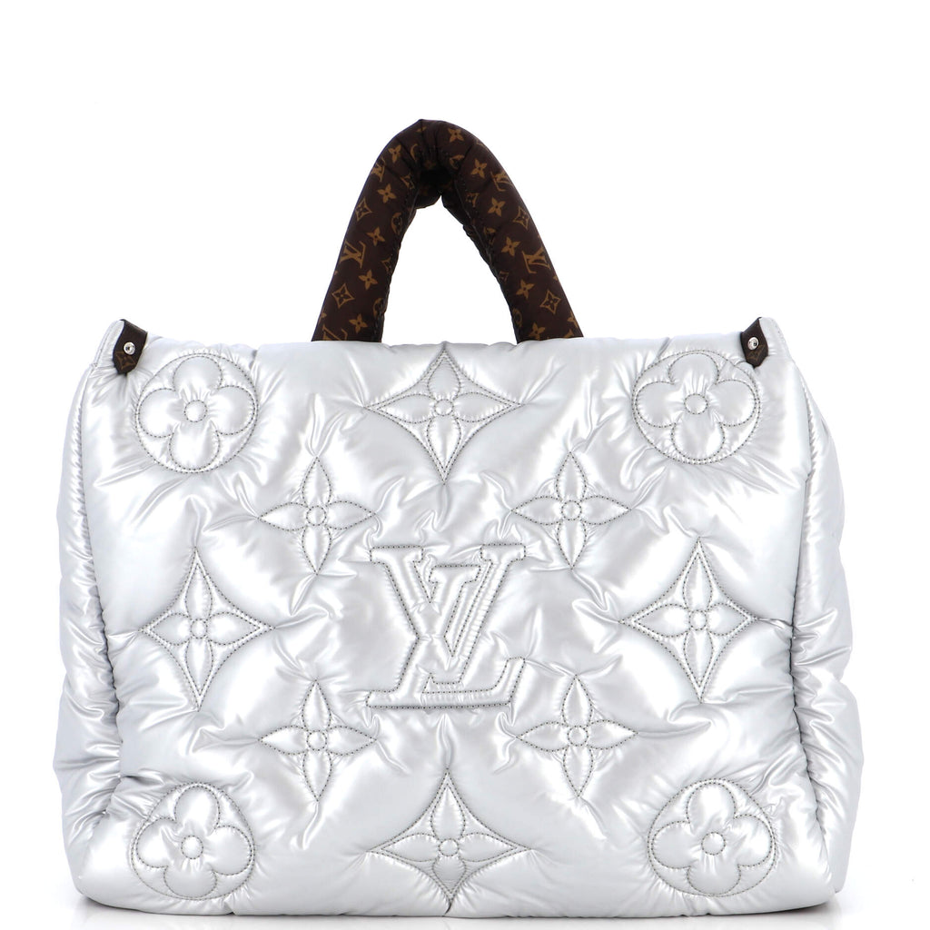 Louis Vuitton Econyl Onthego GM Pillow Silver Bag Puffer Giant Flower  Monogram