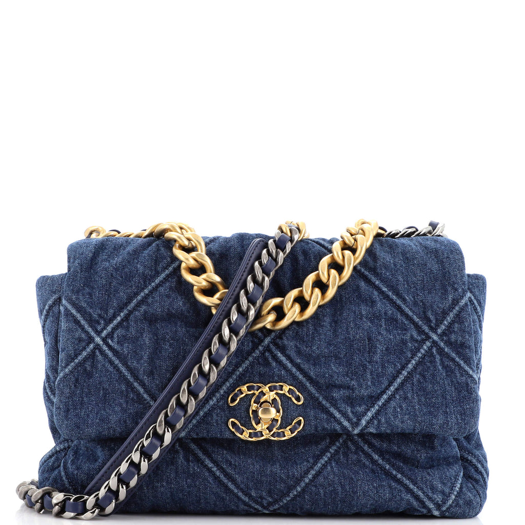 Chanel 19 Flap Bag Quilted Denim Large Blue 21439929