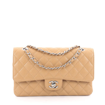 Chanel Vintage Classic Double Flap Bag Quilted Caviar Medium Brown