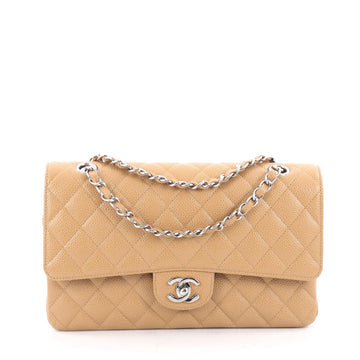 Chanel Vintage Classic Double Flap Bag Quilted Caviar Medium Brown