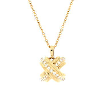 Tiffany & Co. Signature X Pendant Necklace 18K Yellow Gold with Diamonds
