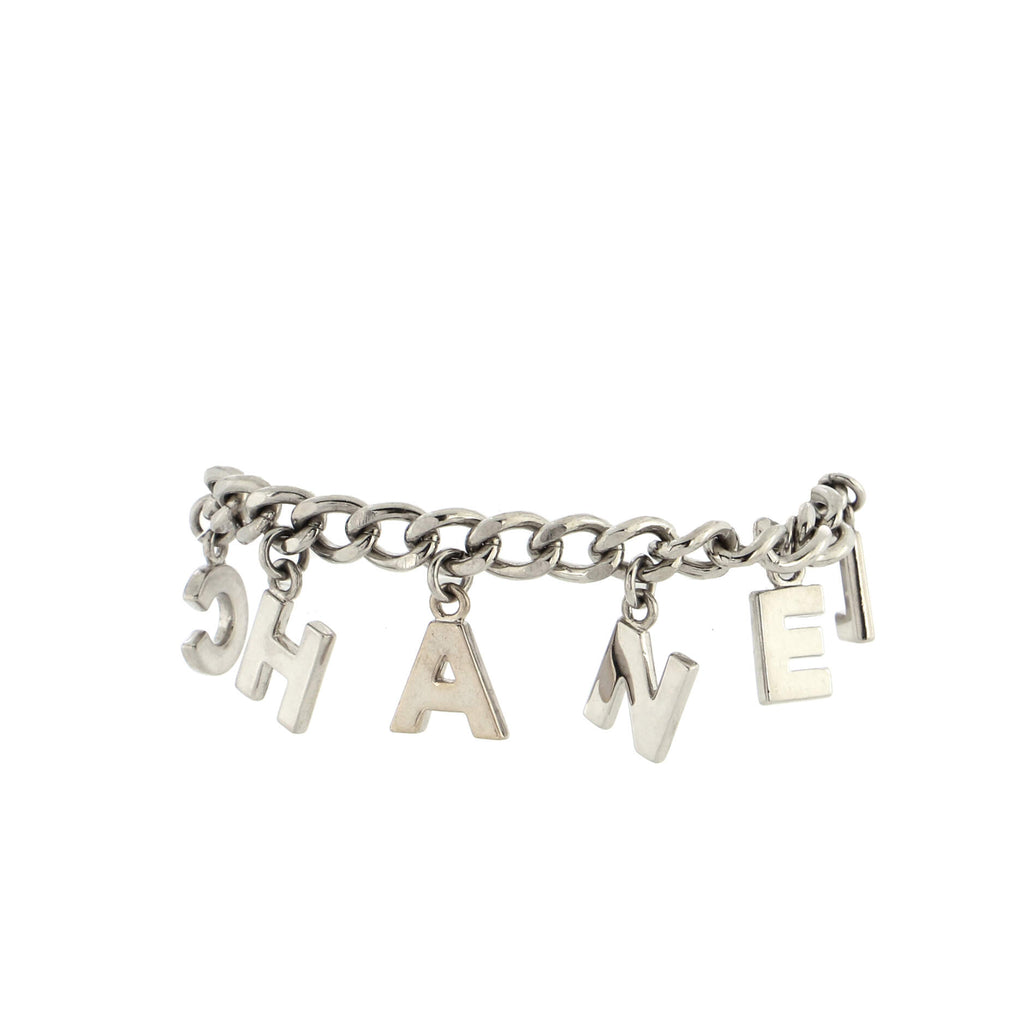 Chanel Logo Letters Charm Chain Bracelet Metal Silver 21440518