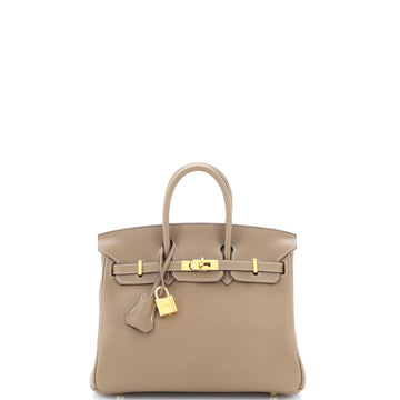 Hermes Birkin Handbag Grey Swift with Gold Hardware 25