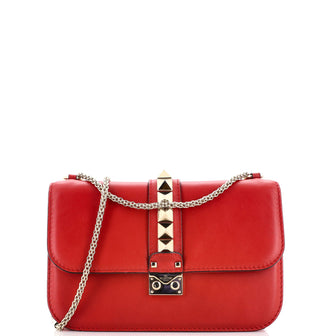 Valentino Red Leather Rockstud Medium Glam Lock Flap Bag