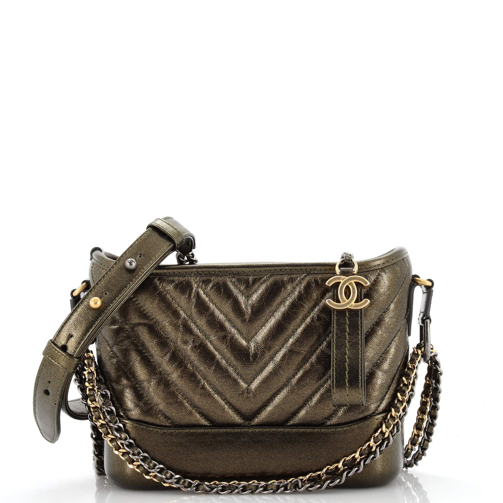 CHANEL Aged Calfskin Chevron Quilted Small Gabrielle Hobo Black