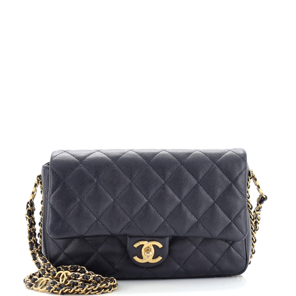 Chanel CC You Flap Bag Quilted Caviar Small Blue 2144421