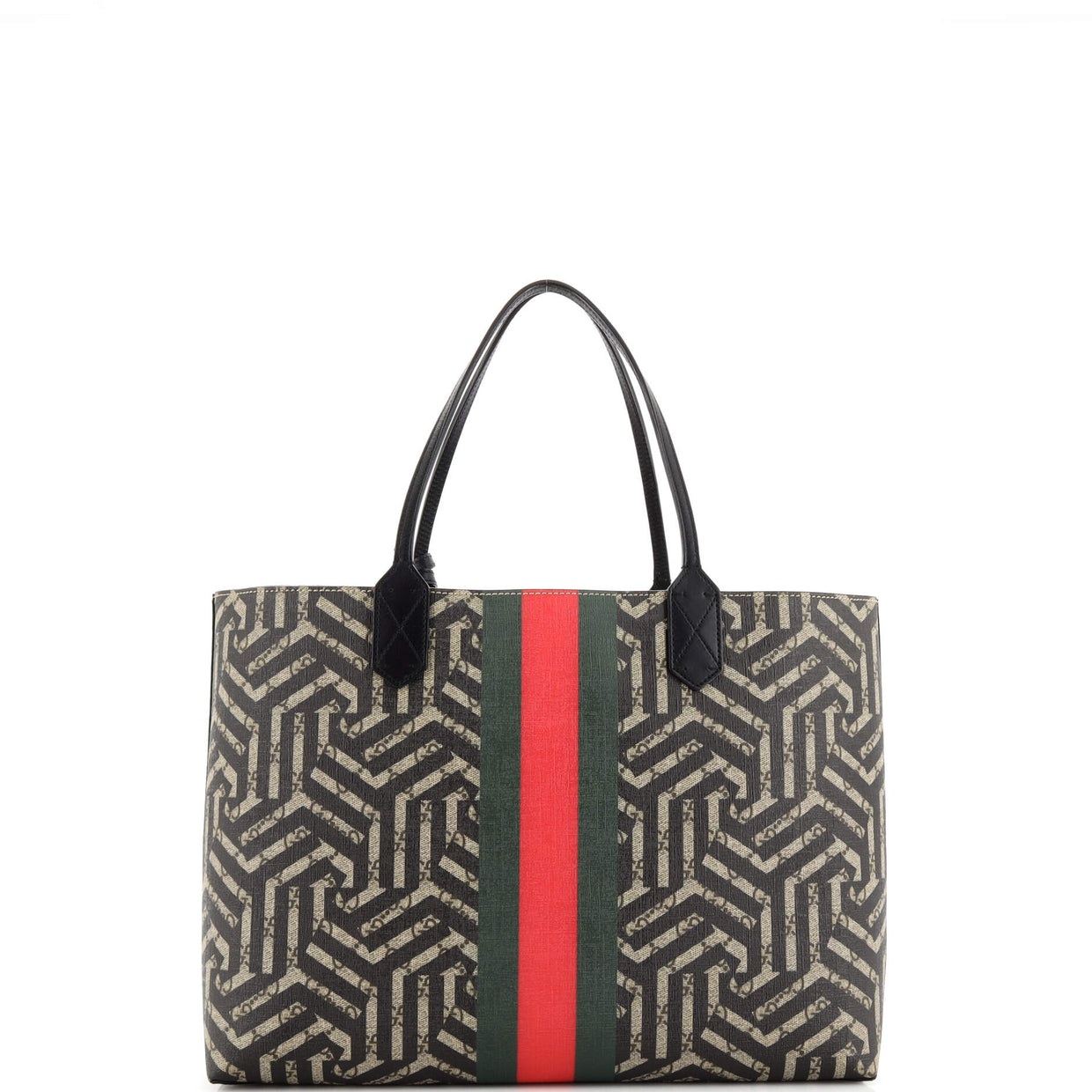 Gucci Bee Web Shopping Tote Caleido GG Coated Canvas Medium Black 2144551