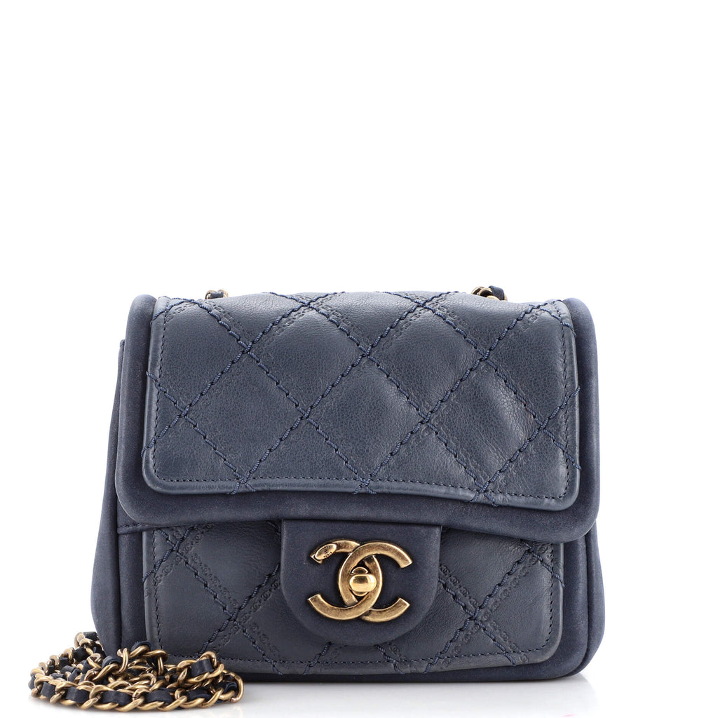 Chanel Sheriff's Star Square Flap Bag Quilted Calfskin Mini Blue