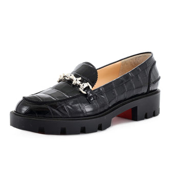 Christian Louboutin Women's Lug Swing Loafers GG Embossed Leather