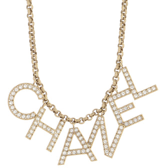 Chanel CHA-NEL Logo Necklace Metal with Crystals